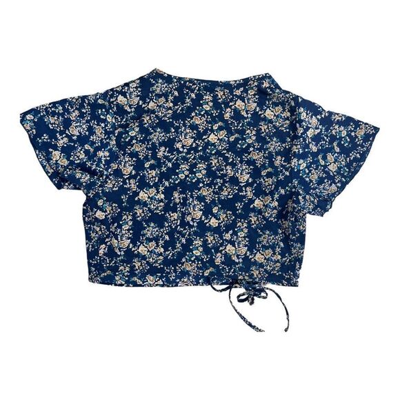 Shein Blue Floral Wrap Flutter Sleeve Top Women’s Size XL Lightweight EUC - Picture 1 of 6